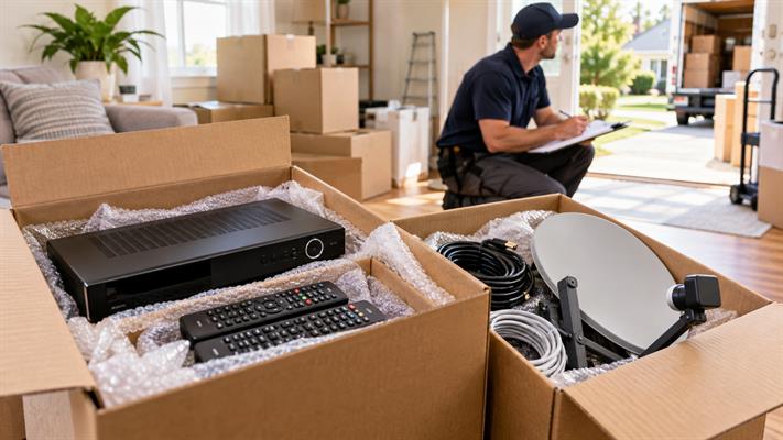 Perangkat receiver televisi, remote, dan sambungan rumah